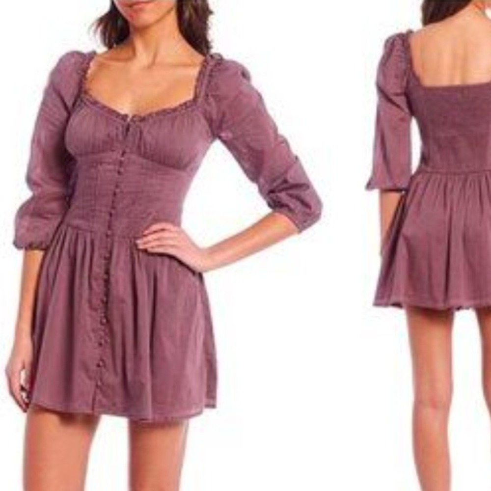 Urban Outfitters BDG Purple Mauve Smocked Back Button Front Mini Dress Medium